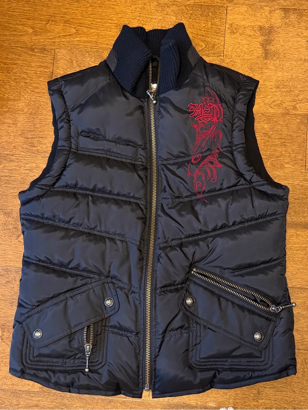 Vintage Harley-Davidson Y2K Black Quilted Puffer Vest Red Embroidery NWOT - Picture 5 of 13